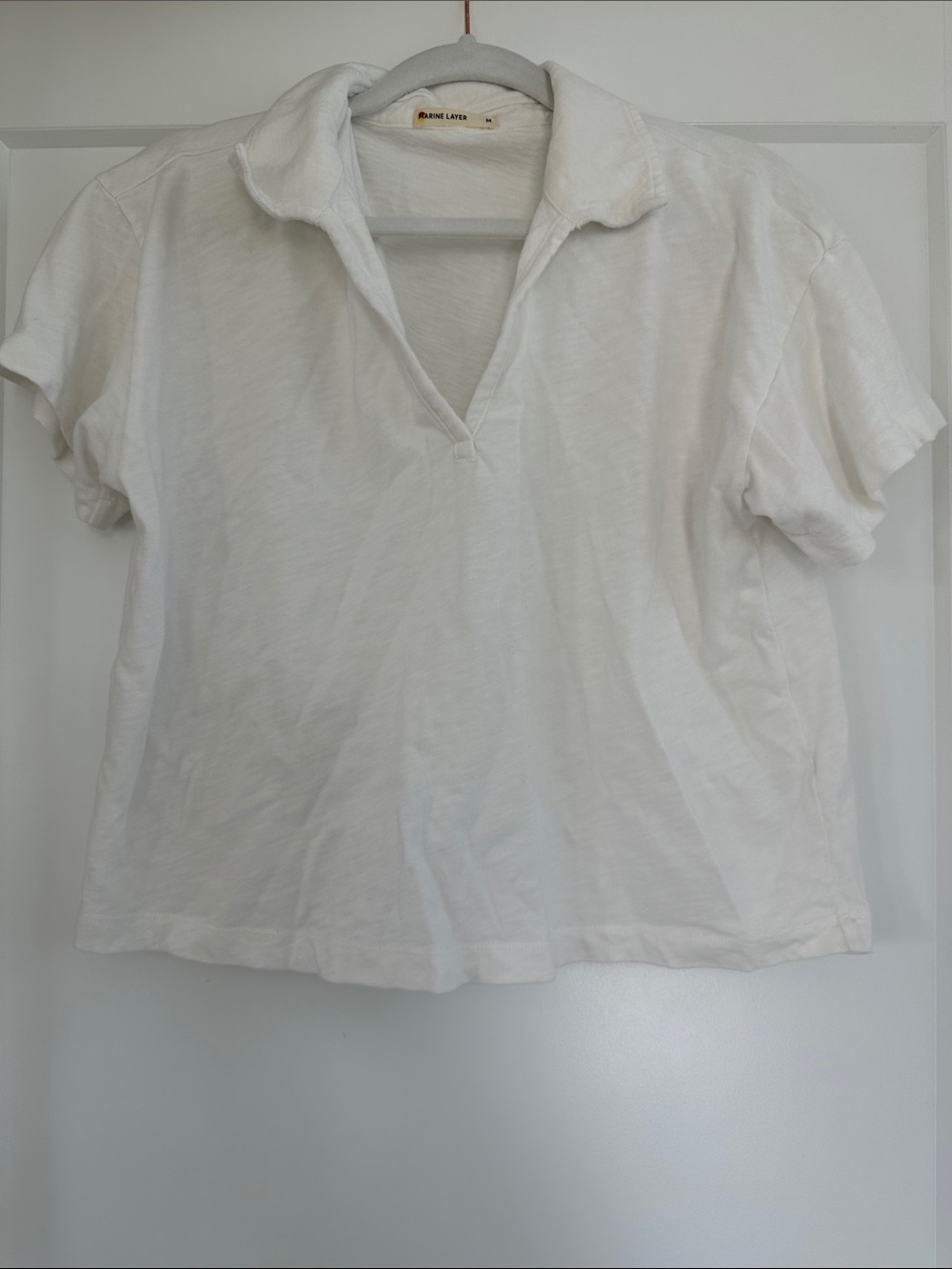 Marine Layer White Split-V Cotton Polo Tee